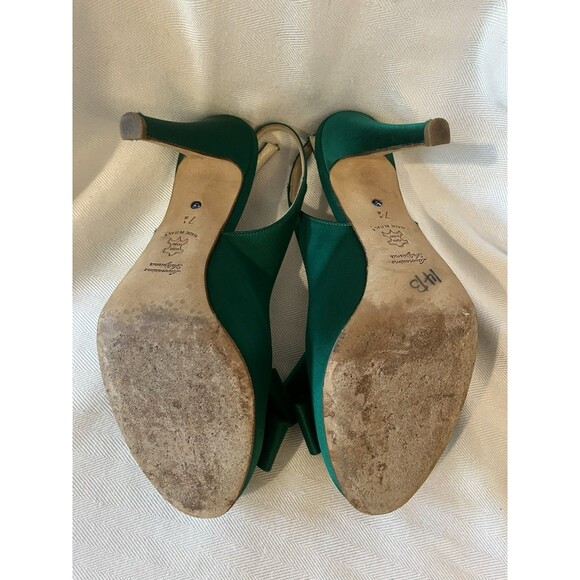 Something‎ Bleu Kelly Green Satin Sling Back Stilettos Platform Heels Bow SZ 7.5 - Picture 9 of 12